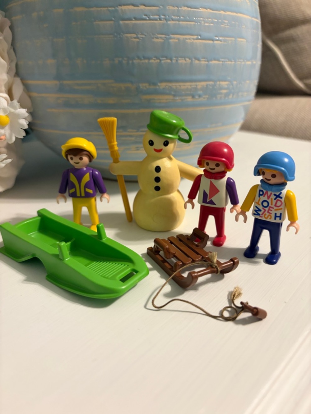 Vintage Playmobil 3688 Snowman and Kids with Sleds complete set